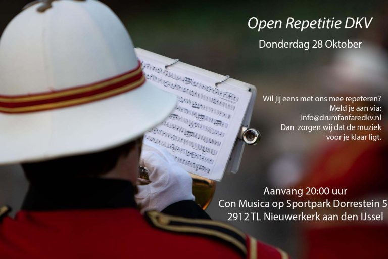 Donderdag 28 Oktober open repetitie Drumfanfare DKV Nieuwerkerk a/d Ijssel