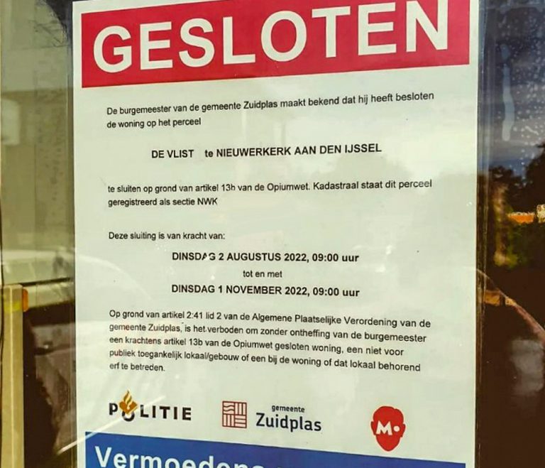 Woning in Nieuwerkerk gesloten na overtredingen opiumwet