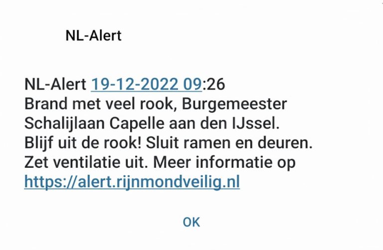 NL-Alert door zeer grote brand in Capelle (update)