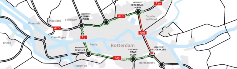 A16 richting A20 aankomend weekend afgesloten