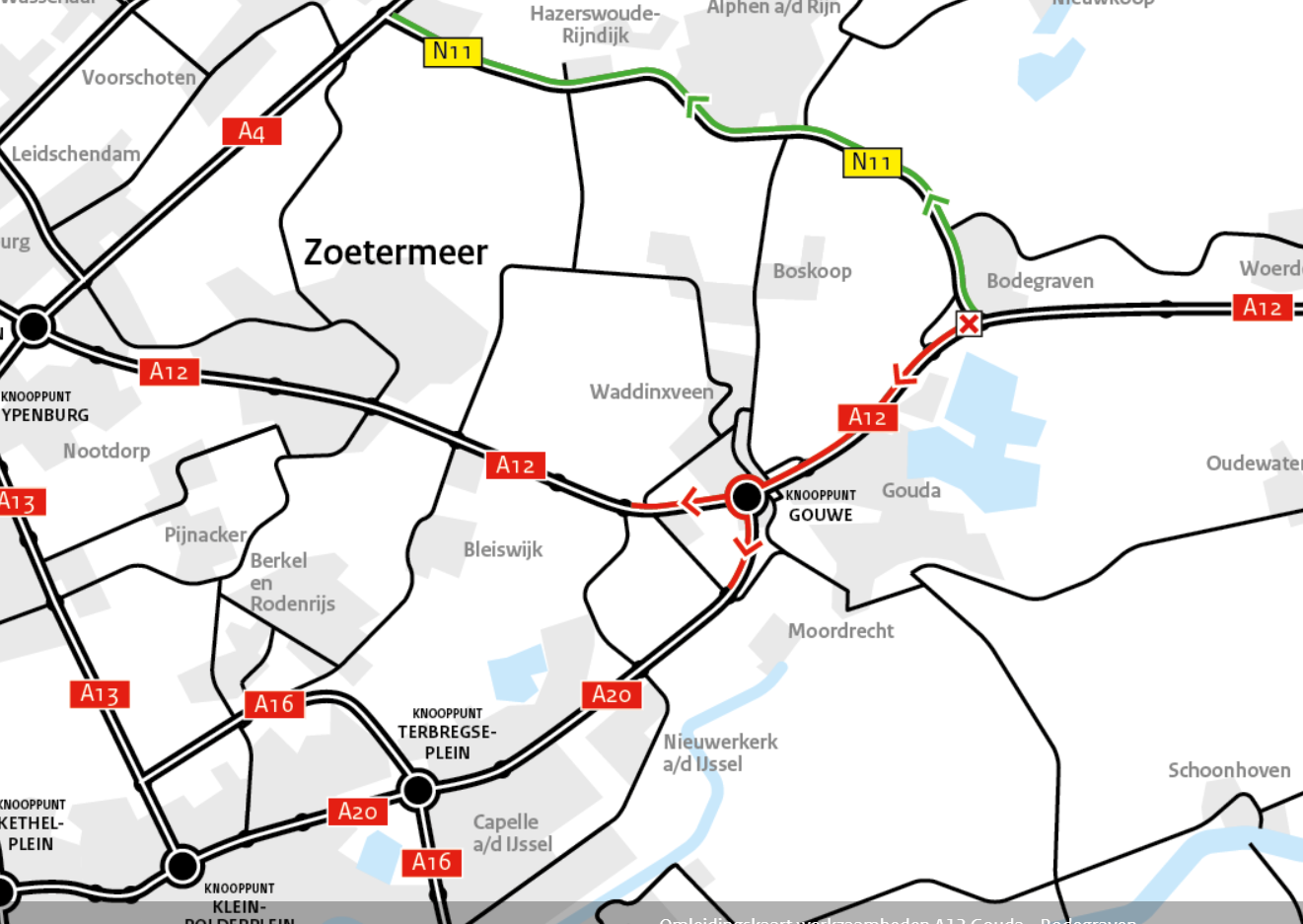 Twee weekenden afsluiting A12 bij Gouda